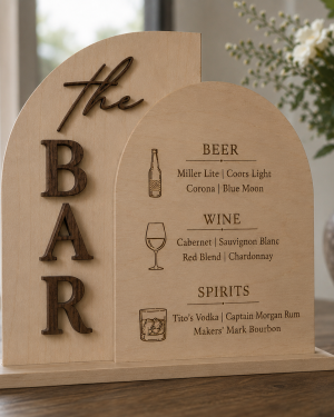 Personalized Walnut Bar Menu Sign, 3D Wedding Drink Menu, Custom Reception Decor