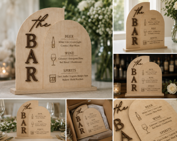 ChatGPT Image Jul 22, 2026, 05_18_27 PM Personalized Walnut Bar Menu Sign, 3D Wedding Drink Menu, Custom Reception Decor