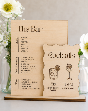 Custom Wooden Bar Menu Sign, Baltic Birch Wedding Cocktail Sign, Signature Drinks Display