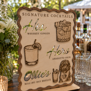 Personalized pet signature drink sign with His and Hers cocktails