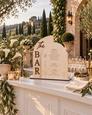 Personalized Wooden Wedding Bar Menu Set, Engraved Birch Drink Signs with 3D Lettering