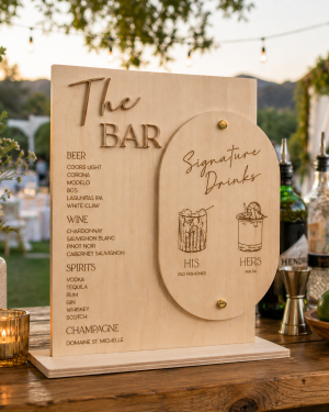Wooden Wedding Bar Menu Sign | Custom Signature Drinks, His & Hers Cocktails, Personalized Bar Decor