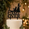Game Over Wedding Cake Topper, Gamer Bride Groom, Black MDF Silhouette (6"x8")