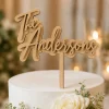 Personalized Last Name Wedding Cake Topper, Layered MDF, Natural Wood Decor