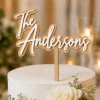 Personalized Last Name Wedding Cake Topper, Layered MDF, Natural Wood Decor