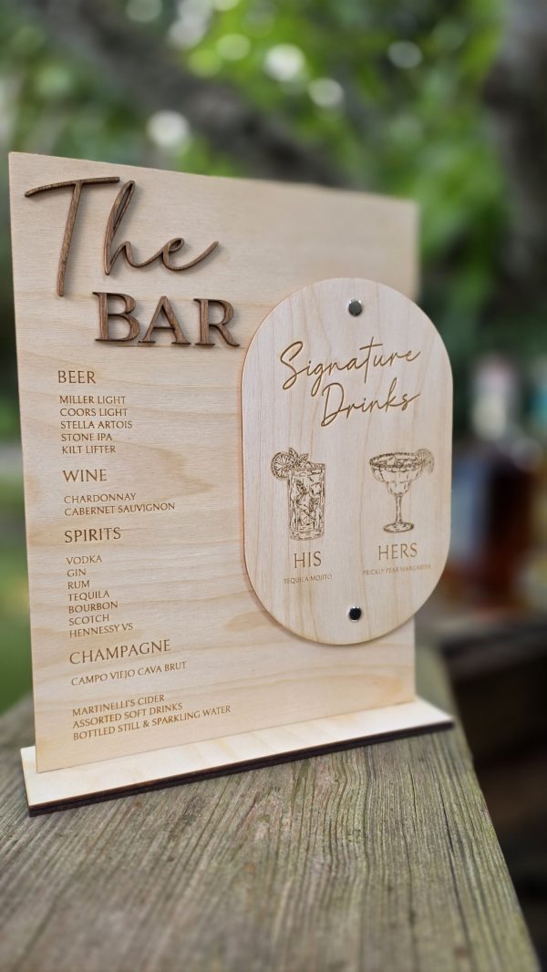Personalized Wooden Wedding Bar Menu and Signature Drink Set