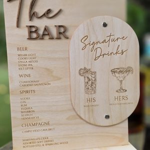 Personalized Wooden Wedding Bar Menu and Signature Drink Set