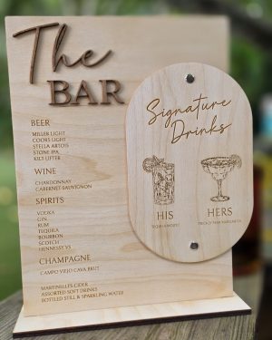 Personalized Wooden Wedding Bar Menu and Signature Drink Set