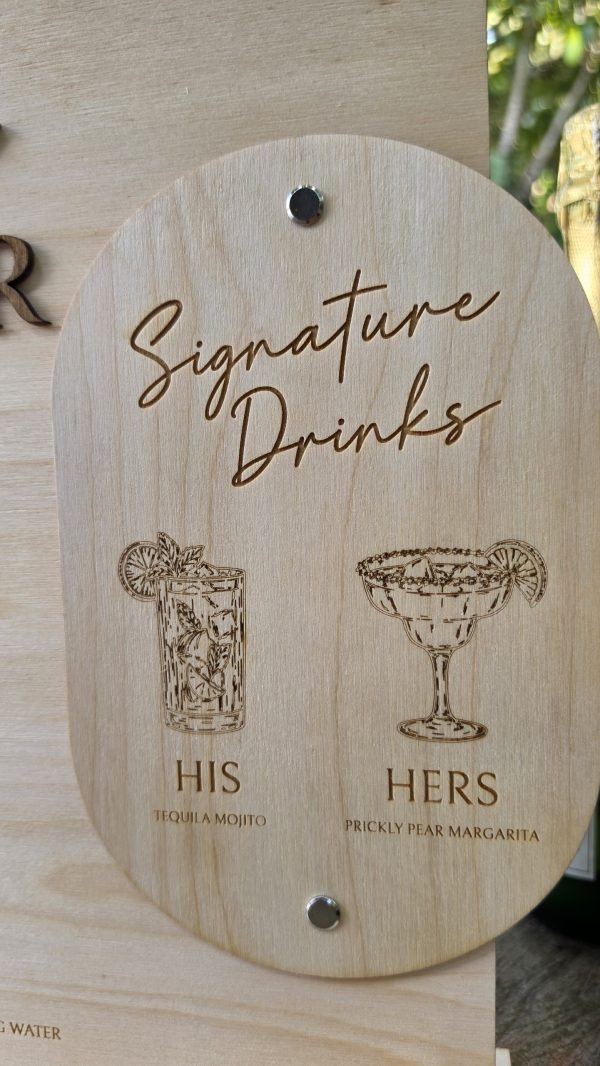Personalized Wooden Wedding Bar Menu and Signature Drink Set