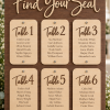 Wood wedding seating chart Find Your Seat sign with personalized table panels