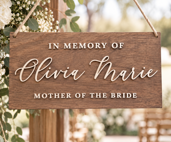 Personalized wooden wedding memorial chair sign with ivory 3D lettering