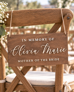 Rustic Personalized Memorial Chair Sign Rustic wooden wedding memorial chair sign with custom name and jute twine
