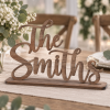 Personalized wooden sweetheart table sign with couple name and walnut finish