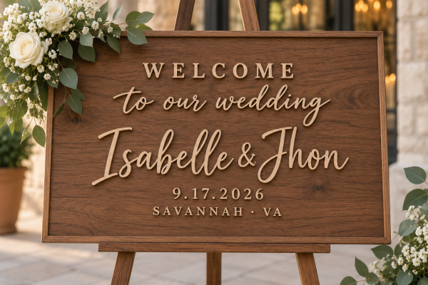 Personalized Wooden Wedding Welcome Sign with 3D Lettering