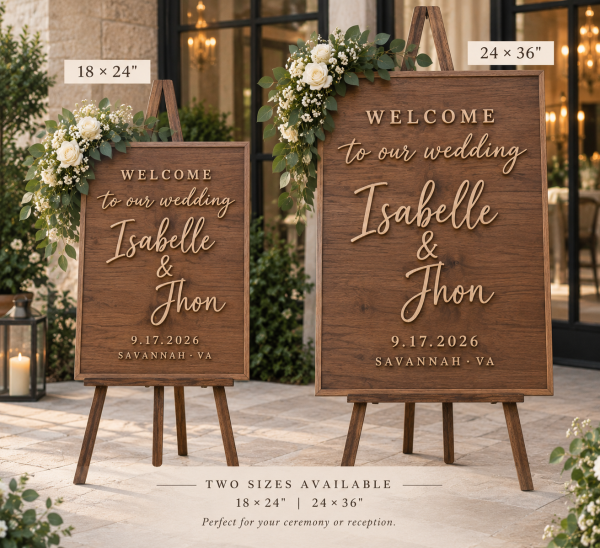 Personalized Wooden Wedding Welcome Sign with 3D Lettering