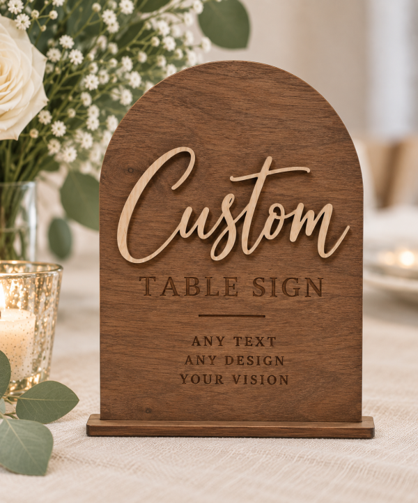 Personalized wooden custom table sign for wedding or event decor