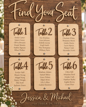 ChatGPT Image Sep 15, 2026, 10_03_23 AM Personalized wood wedding seating chart with engraved guest names and table numbers