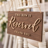 Rustic wood reserved wedding chair sign with natural 3D lettering