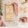 Wooden wedding thank you place card dimensions with personalized guest name tag