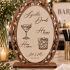 Personalized walnut finish wooden signature drinks wedding bar menu sign with laser cut floral frame