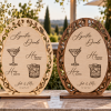 Natural and walnut finish personalized wooden signature drinks wedding bar menu signs