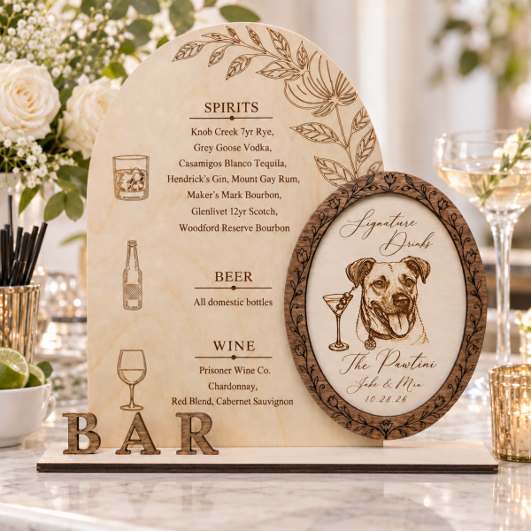 Pet Signature Drink Sign Personalized Wooden Wedding Bar Menu Sign with Signature Drinks