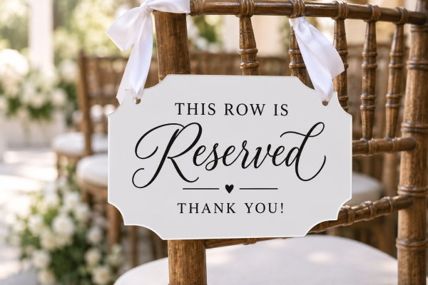 Acrylic Reserved Wedding Chair Sign – This Row Is Reserved