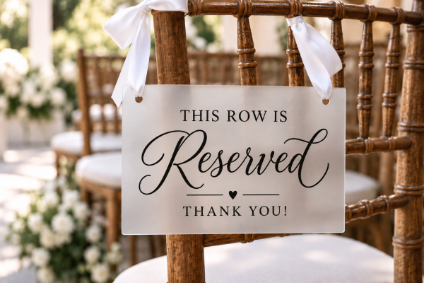 Acrylic Reserved Wedding Chair Sign – This Row Is Reserved