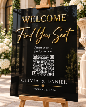 Personalized 3D Acrylic Wedding QR Code Seating Sign – Find Your Seat