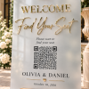 ChatGPT Image Sep 24, 2026, 05_48_13 PM Black acrylic wedding QR code seating sign with raised 3D gold mirror lettering