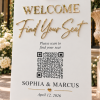 ChatGPT Image Sep 24, 2026, 05_50_26 PM Frosted acrylic wedding QR code seating sign with raised 3D gold mirror lettering