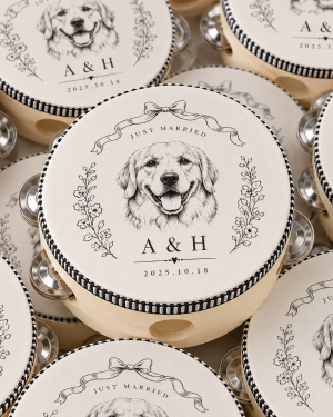 Personalized Wedding Tambourines, Custom 4-Inch Wooden Party Favors.