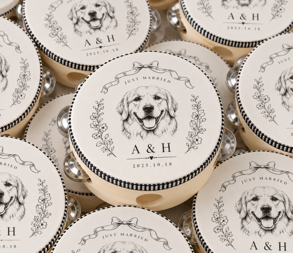 Personalized Wedding Tambourines, Custom 4-Inch Wooden Party Favors.
