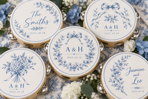 Personalized Wedding Tambourines, Custom 4-Inch Wooden Party Favors.