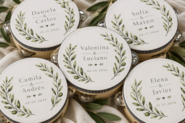 Personalized Wedding Tambourines, Custom 4-Inch Wooden Party Favors.