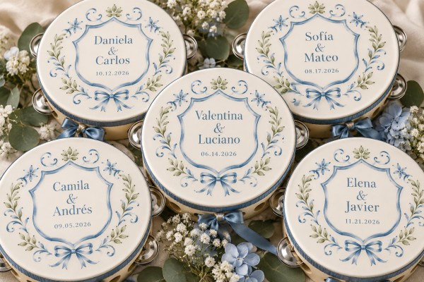 Personalized Wedding Tambourines, Custom 4-Inch Wooden Party Favors.