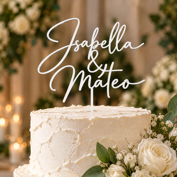 ChatGPT Image Sep 24, 2026, 10_10_39 PM Custom mirror gold acrylic wedding cake topper with elegant script names