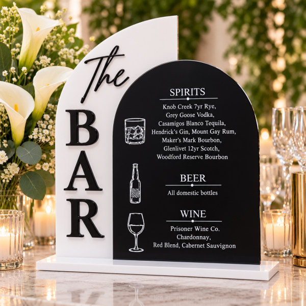 ChatGPT Image Sep 25, 2026, 03_26_00 PM Personalized acrylic wedding bar menu with white The BAR panel and black drink menu