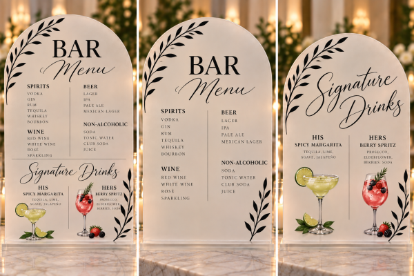 Personalized Acrylic Wedding Bar Menu Sign – Signature Drinks