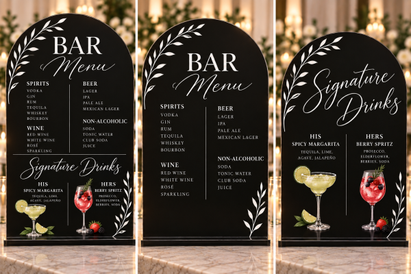 Personalized Acrylic Wedding Bar Menu Sign – Signature Drinks