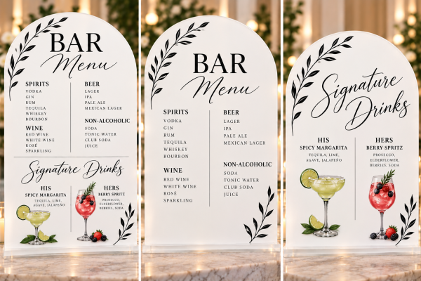 Personalized Acrylic Wedding Bar Menu Sign – Signature Drinks