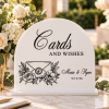 Personalized white acrylic Cards and Wishes wedding guest book sign with floral envelope design