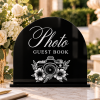 Personalized black acrylic Cards and Wishes wedding sign with white lettering and floral envelope design