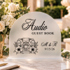 Black acrylic Photo Guest Book wedding sign with camera and floral design