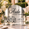 Frosted acrylic Audio Guest Book wedding sign with vintage telephone and personalized initials