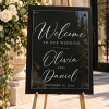 Personalized 18x24 wedding welcome sign with white wood background clear acrylic front and standoffs