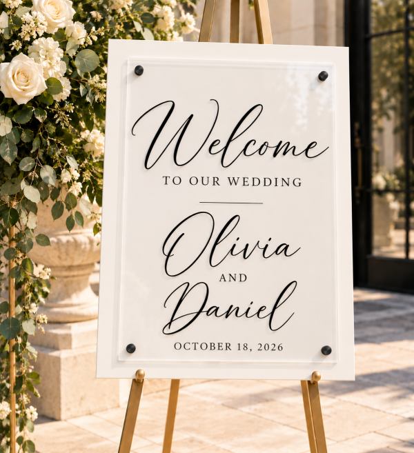 Personalized Wedding Welcome Sign 18x24 – Clear Acrylic & Wood