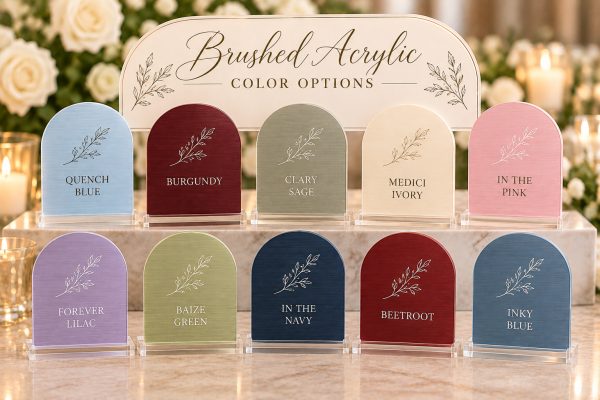 Brushed Acrylic Color Swatch Display Wedding bar menu acrylic color options for personalized signature drinks