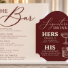 Elegant Burgundy Signature Bar Menu Personalized acrylic wedding bar menu and signature drinks sign set