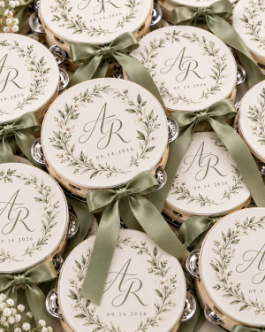 Personalized Wedding Tambourines, Custom Guest Favors for Reception & Send Off, Optional White Ribbon